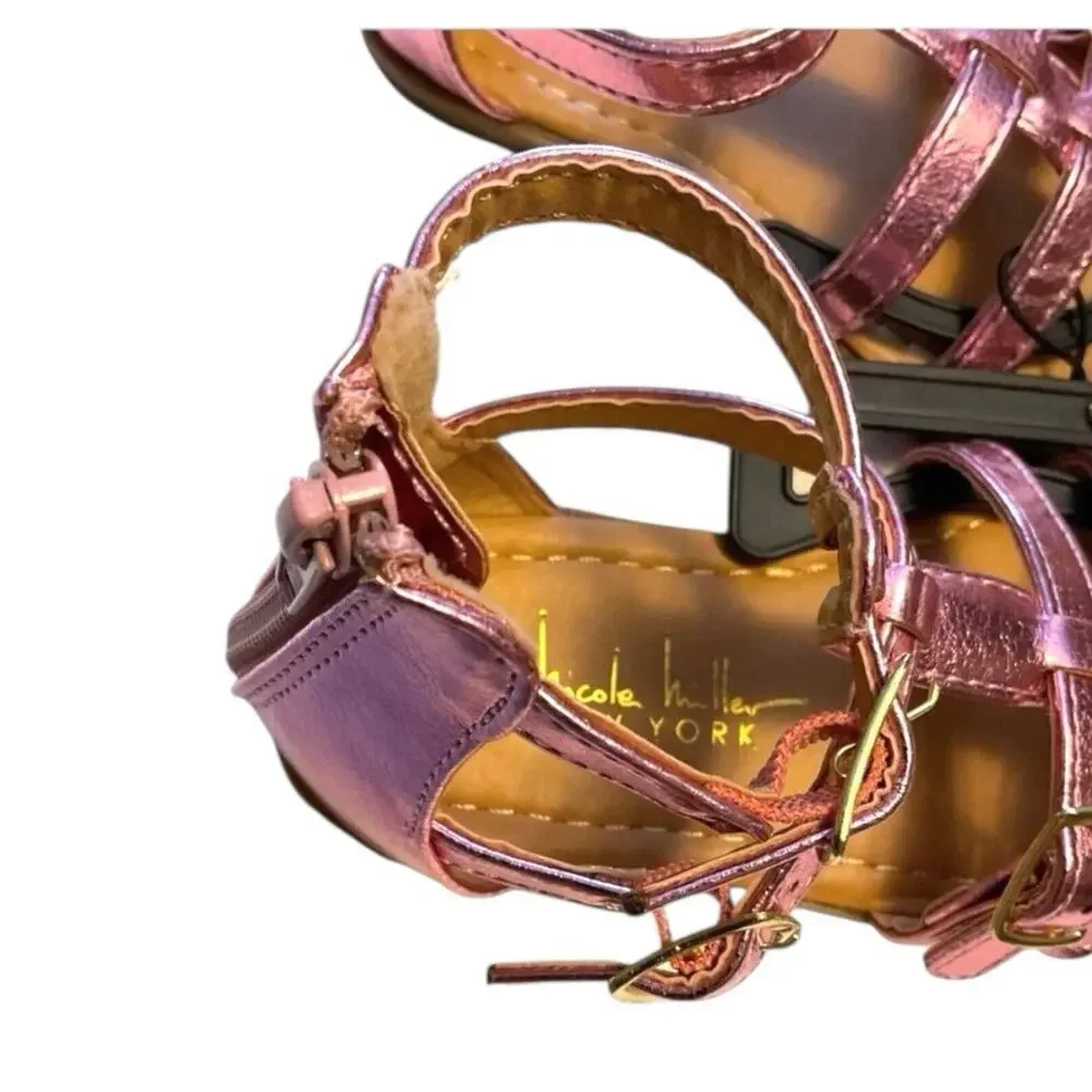 Nicole‎ Miller Sandals Shoes Girls Size 7 Pink Metallic Multi Strap Kids Toddler